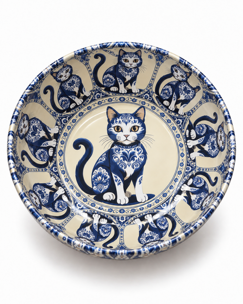 Blue Porcelain Cat mini steel catch-all by NIVUMA — front product cover
