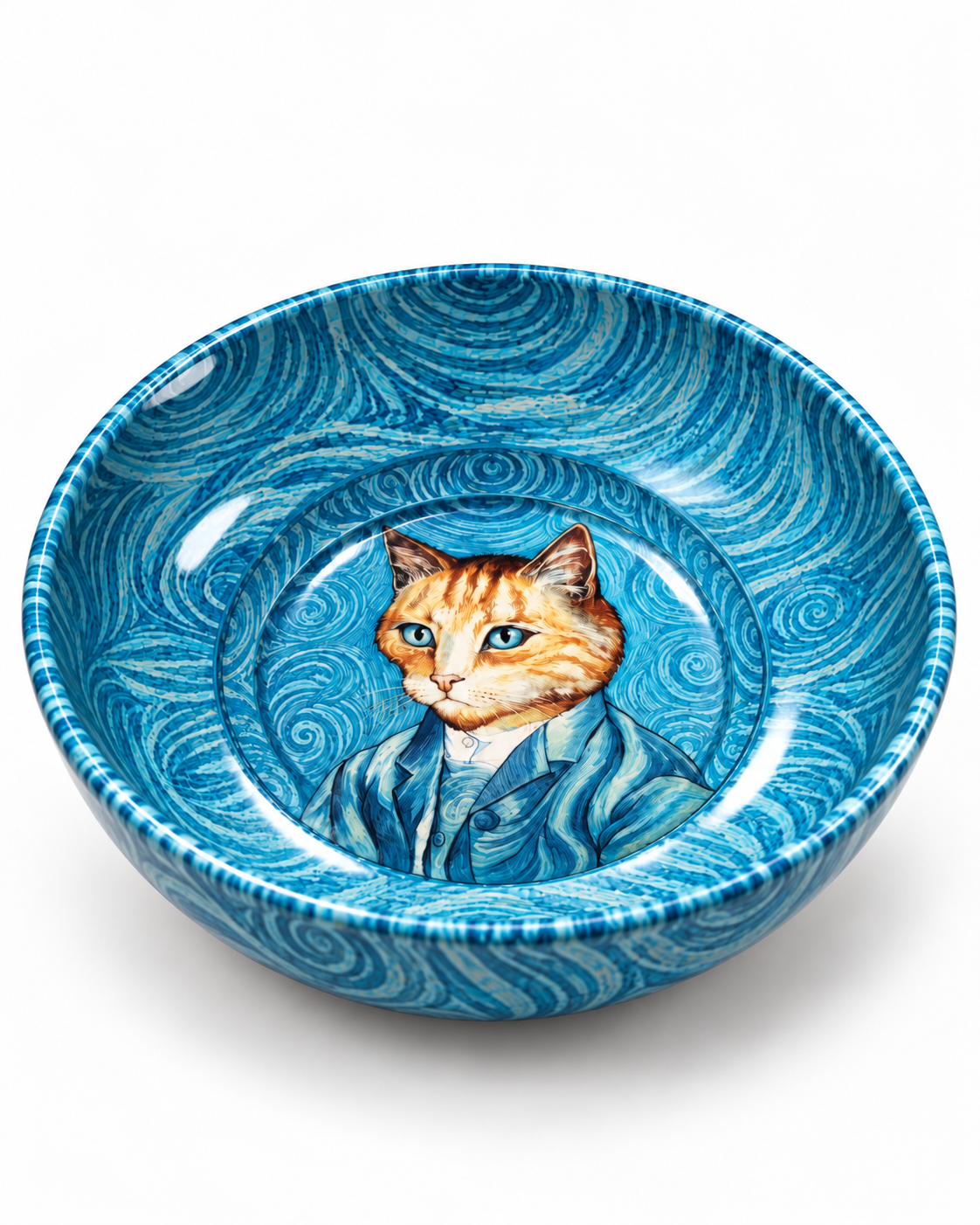Blue Artist Cat mini steel catch-all by NIVUMA — low three-quarter studio view