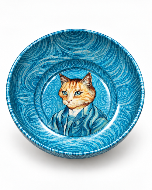 Blue Artist Cat mini steel catch-all by NIVUMA — front studio view