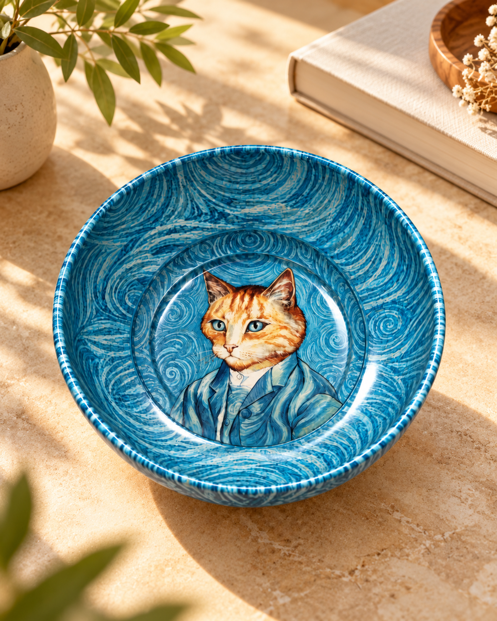 Blue Artist Cat mini steel catch-all by NIVUMA — warm lifestyle scene