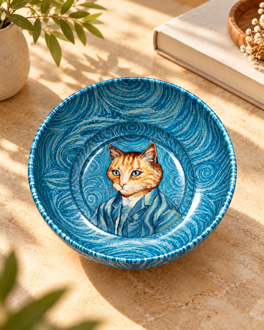 Blue Artist Cat mini steel catch-all by NIVUMA — warm lifestyle scene