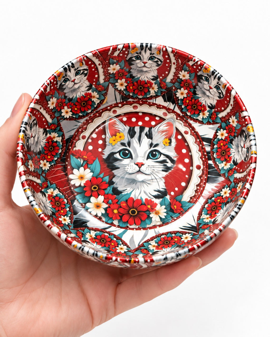 Crimson Floral Cat mini decorative bowl by NIVUMA — in-hand
