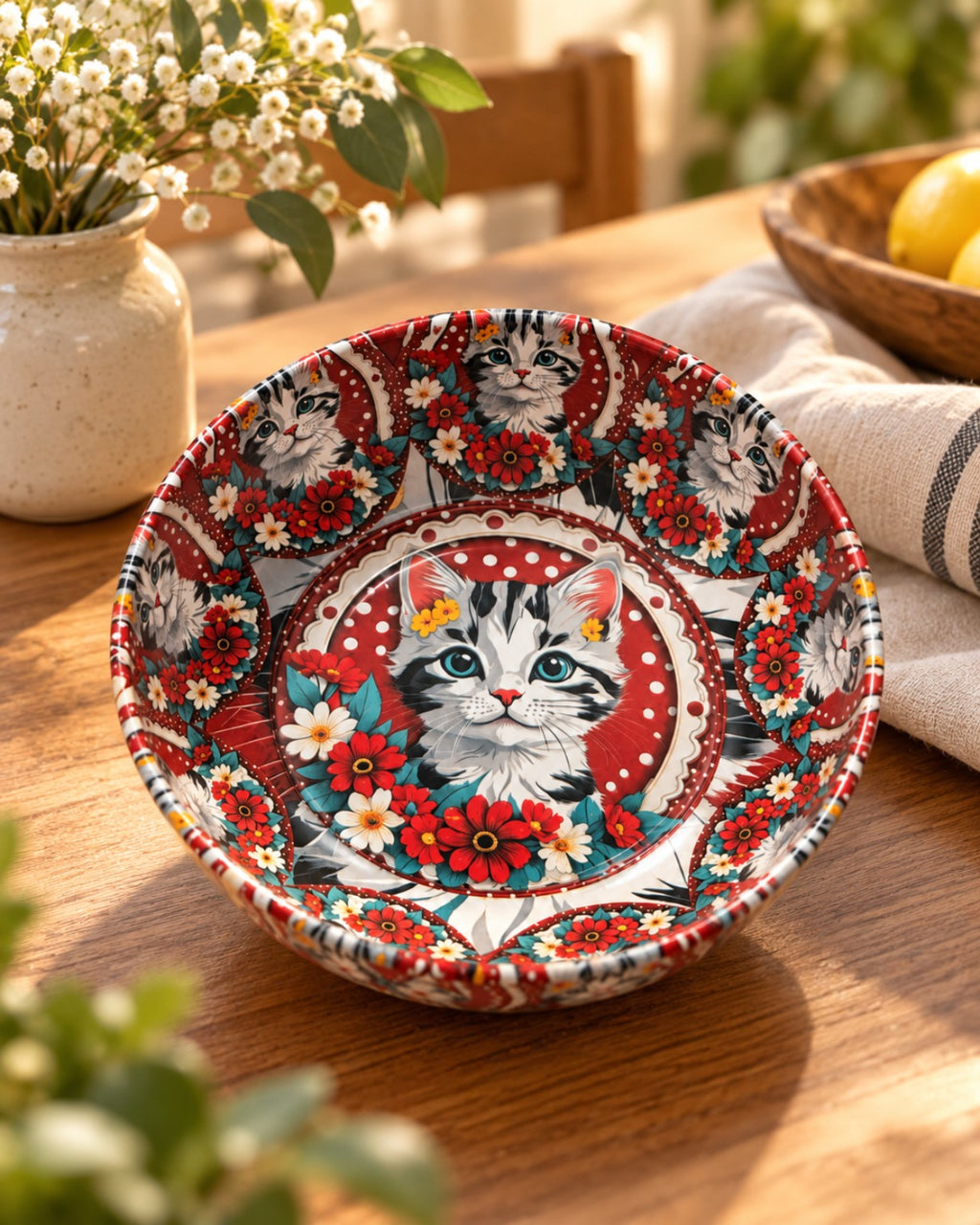 Crimson Floral Cat mini decorative bowl by NIVUMA — lifestyle