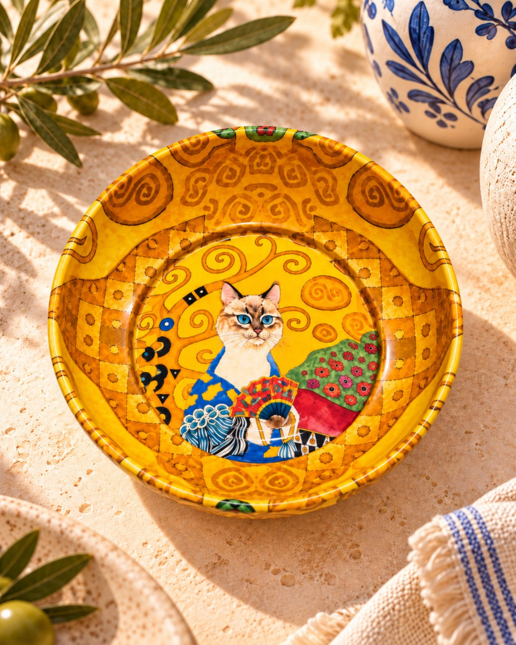 Golden Fan Cat mini steel catch-all by NIVUMA — Mediterranean lifestyle view