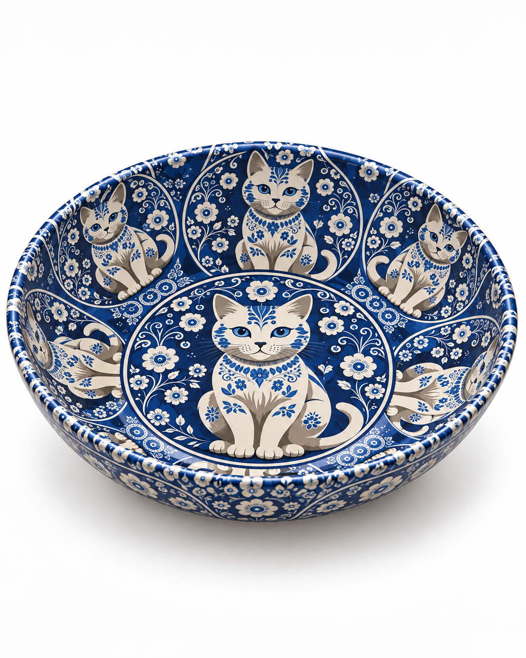Midnight Porcelain Cat mini steel catch-all by NIVUMA — low three-quarter studio view