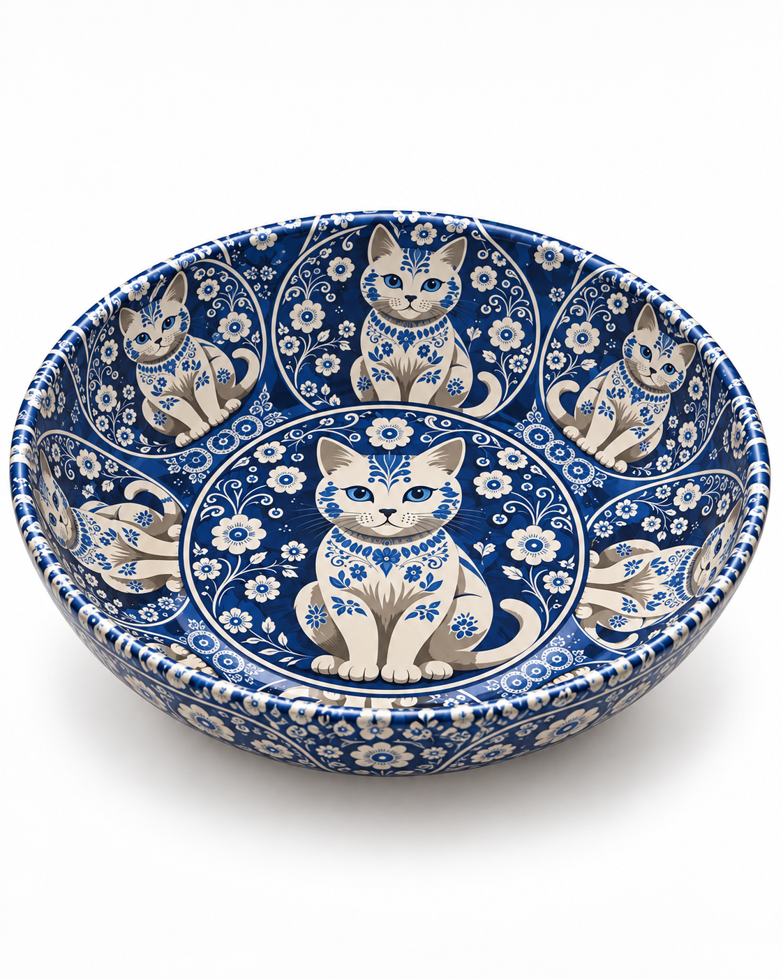Midnight Porcelain Cat mini steel catch-all by NIVUMA — low three-quarter studio view
