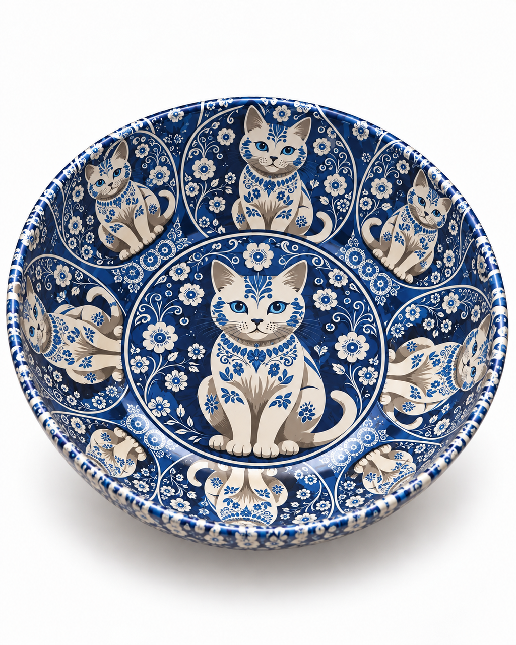 Midnight Porcelain Cat mini steel catch-all by NIVUMA — front studio view