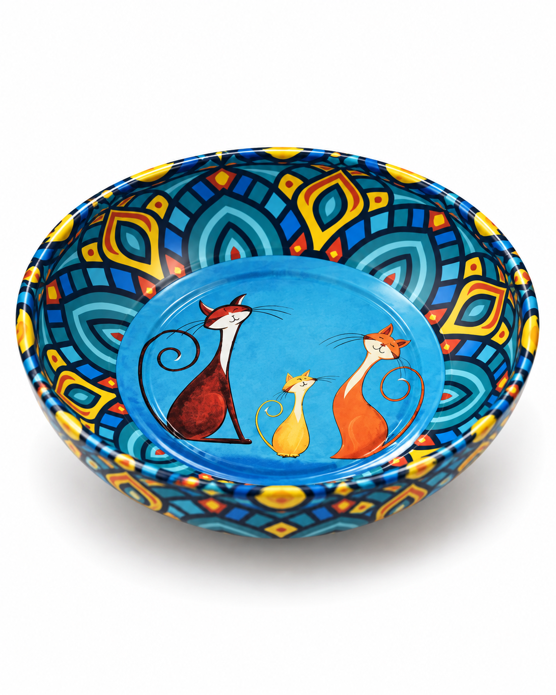 Mosaic Cat Trio mini steel catch-all by NIVUMA — low three-quarter studio view