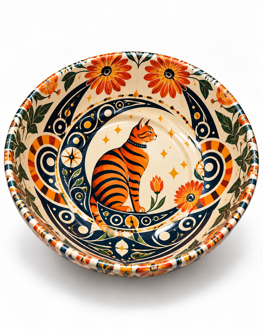 Orange Floral Cat mini steel catch-all by NIVUMA — angled studio view