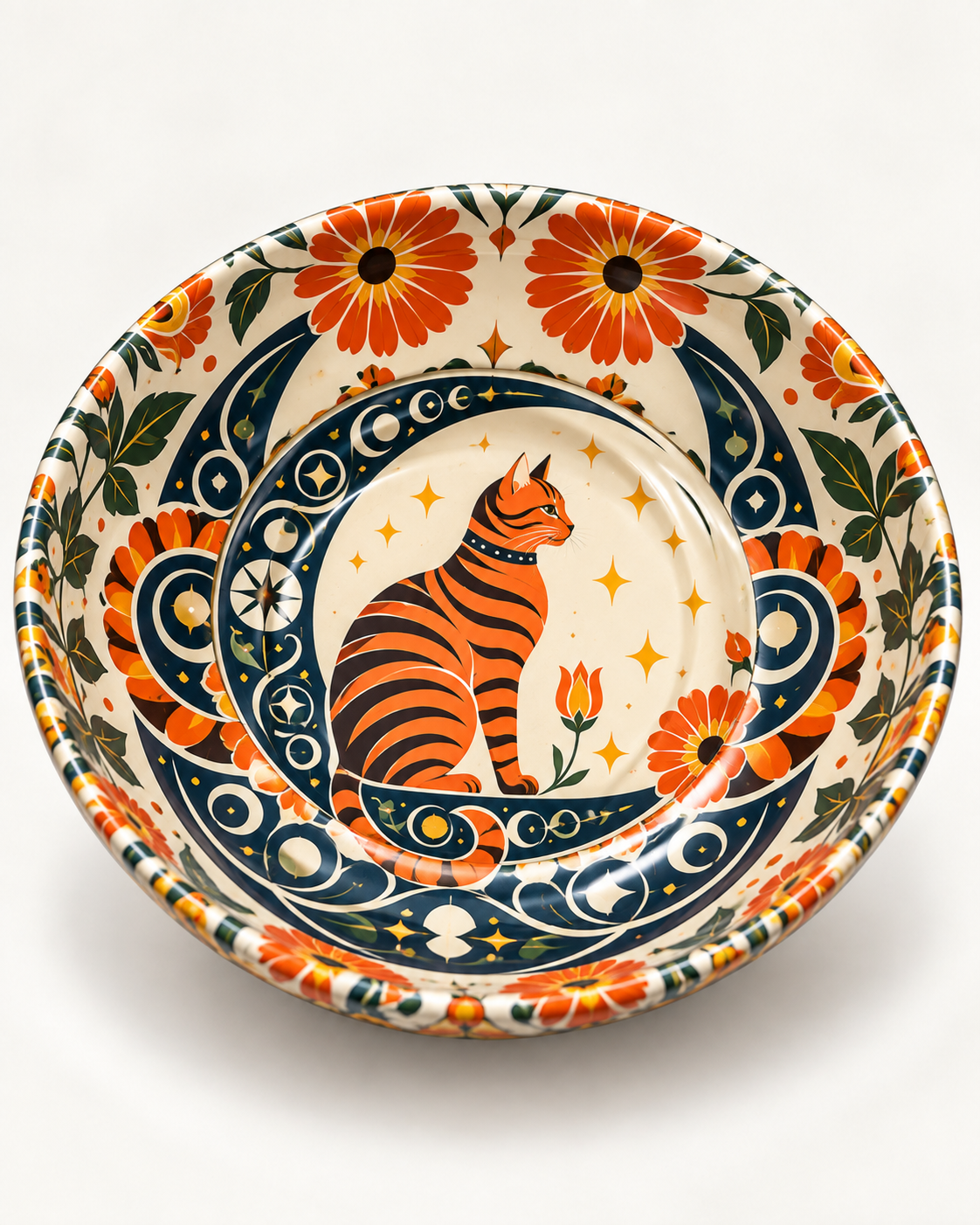Orange Floral Cat mini steel catch-all by NIVUMA — close product view