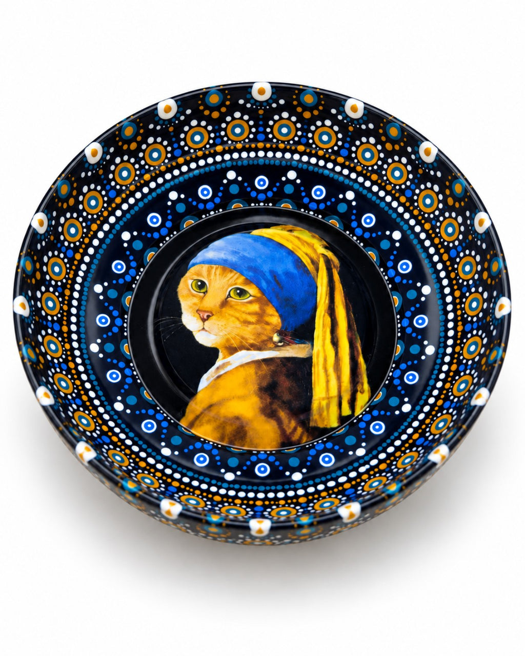 Pearl Earring Cat mini steel catch-all by NIVUMA — front studio view