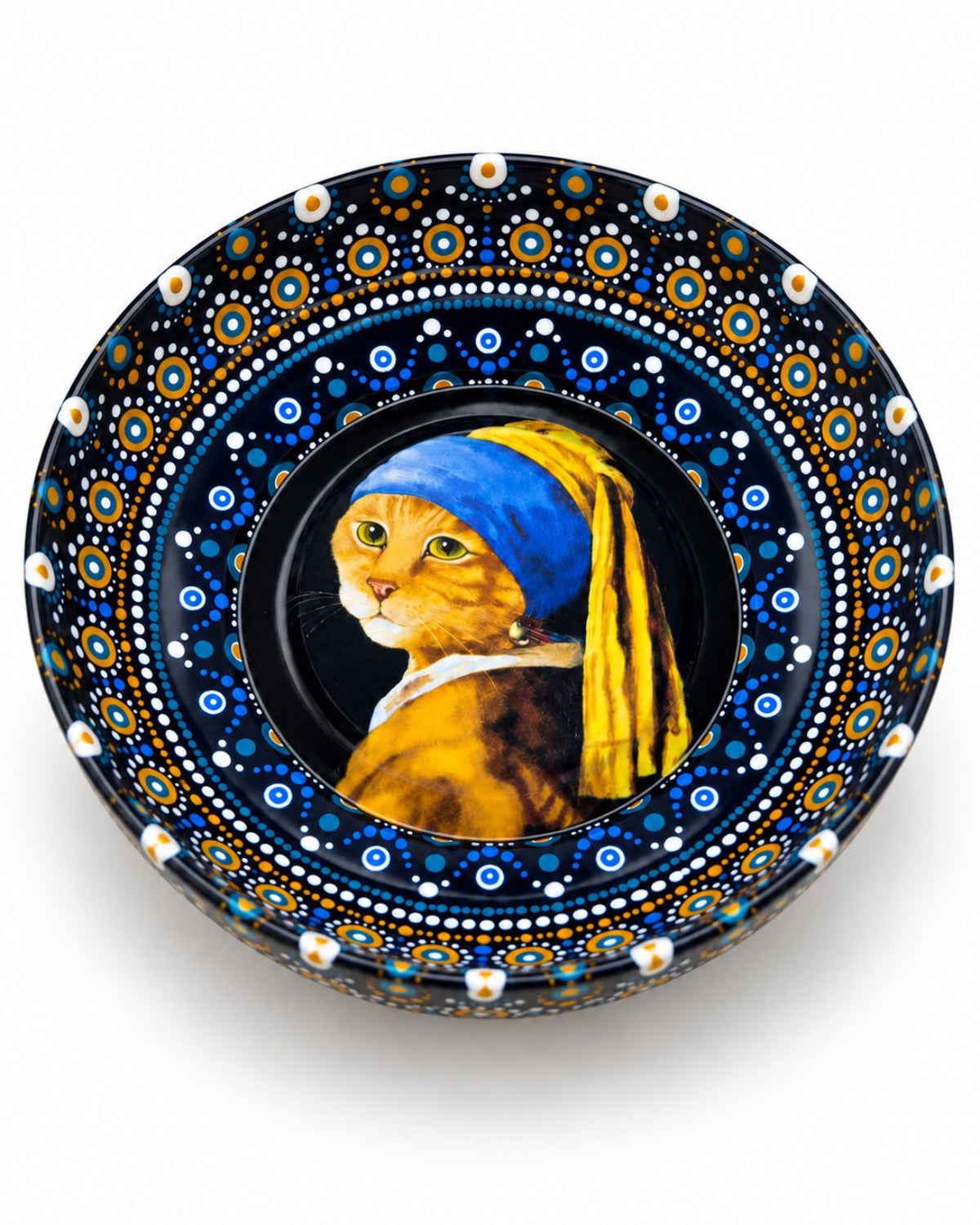 Pearl Earring Cat mini steel catch-all by NIVUMA — front studio view