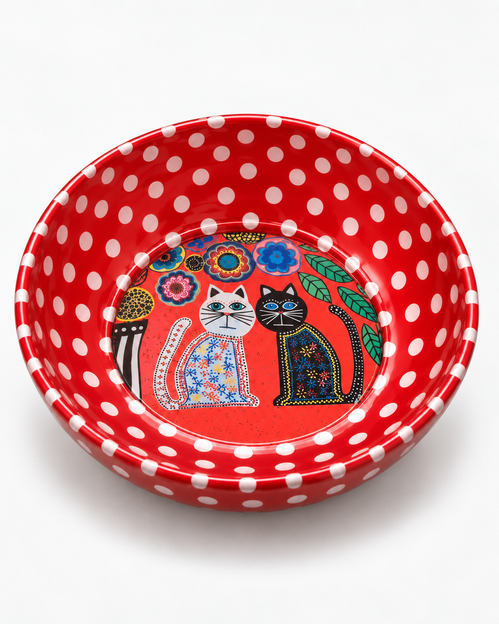 Polka Cat Duo mini steel catch-all by NIVUMA — low three-quarter studio view
