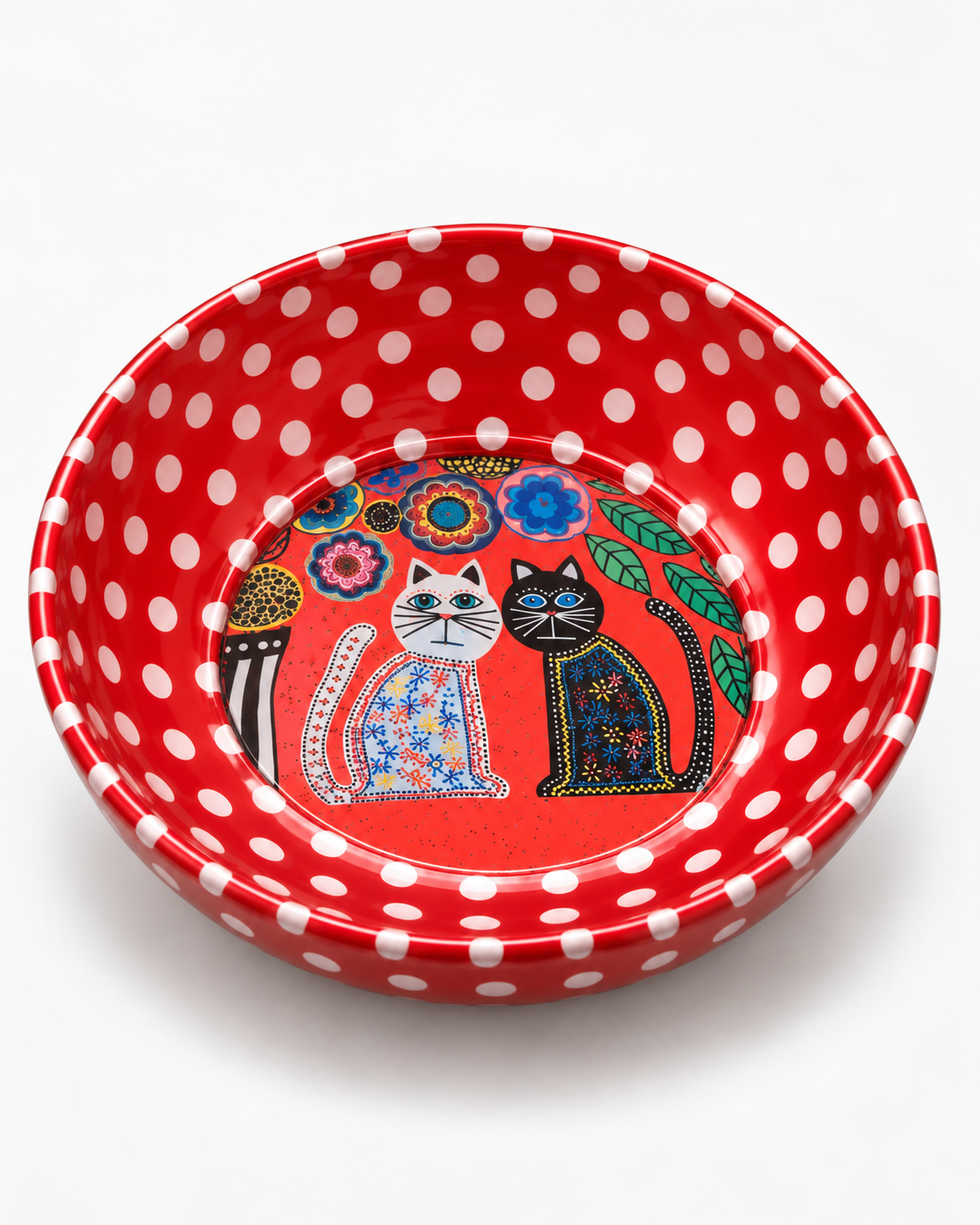 Polka Cat Duo mini steel catch-all by NIVUMA — low three-quarter studio view