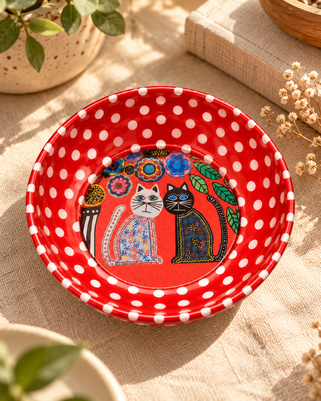 Polka Cat Duo mini steel catch-all by NIVUMA — warm lifestyle scene