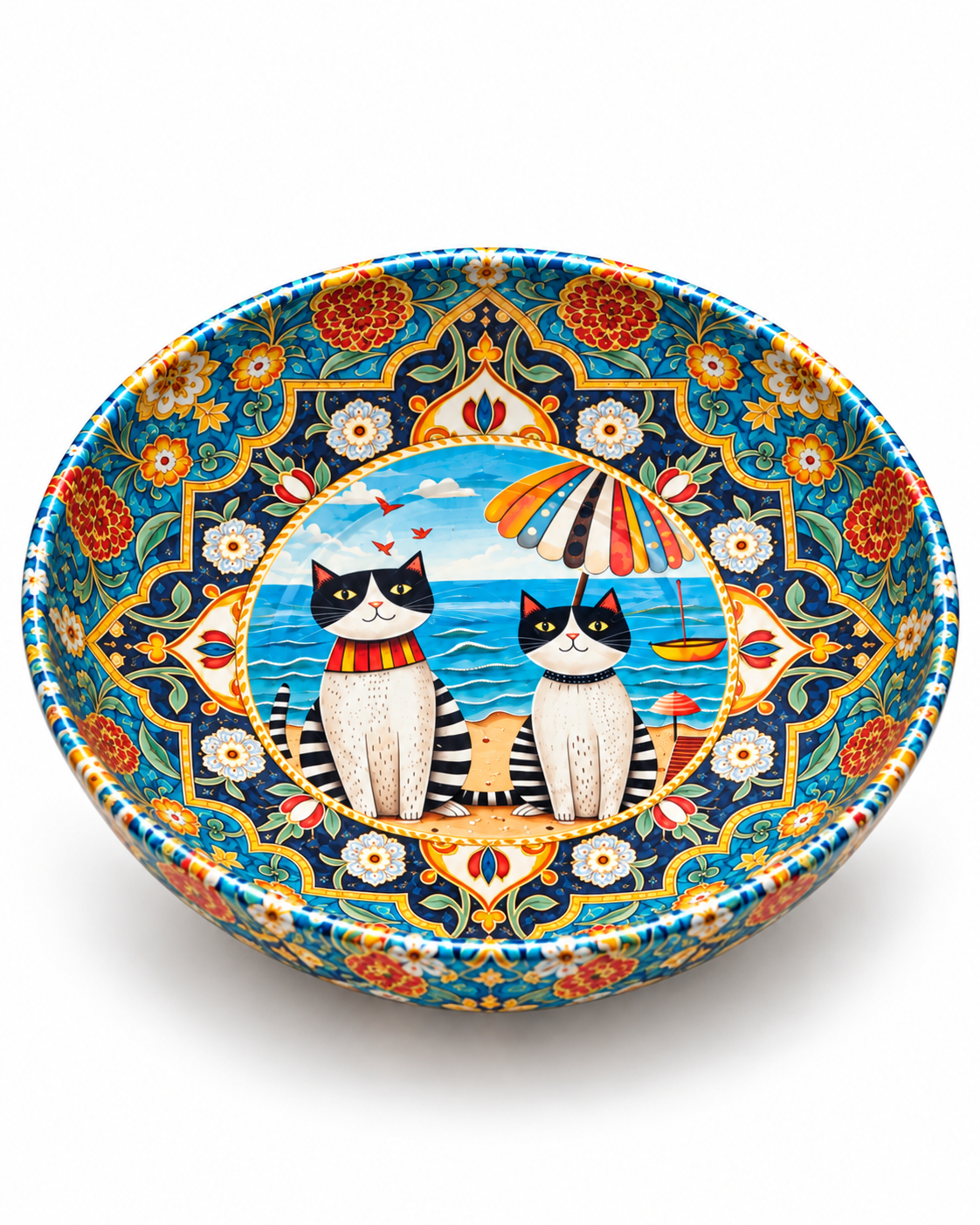 Seaside Cats mini steel catch-all by NIVUMA — angled studio view