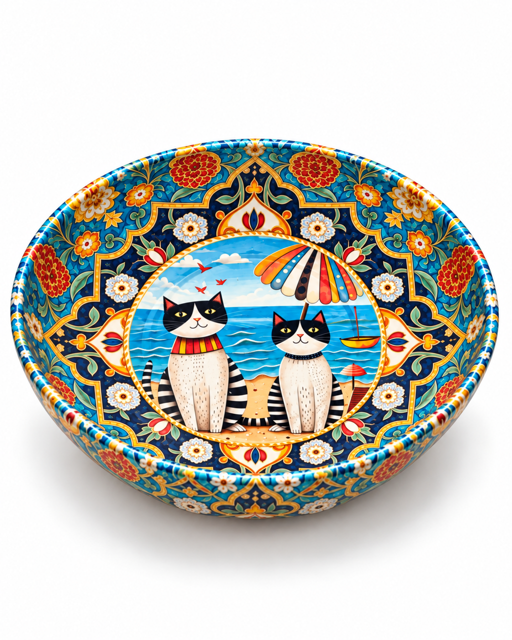 Seaside Cats mini steel catch-all by NIVUMA — low three-quarter studio view