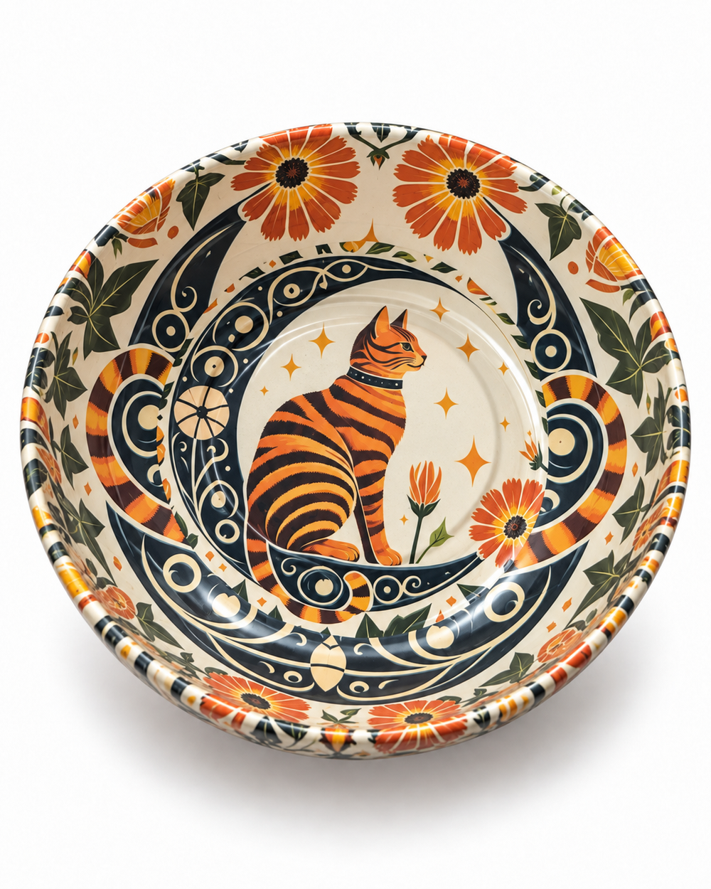 Orange Floral Cat mini steel catch-all by NIVUMA — front product cover